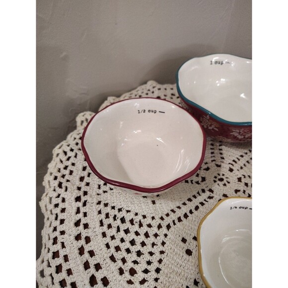 The Pioneer Woman Nesting Measuring Bowl Set 4 piece Fall Flowers Stoneware - Picture 7 of 12